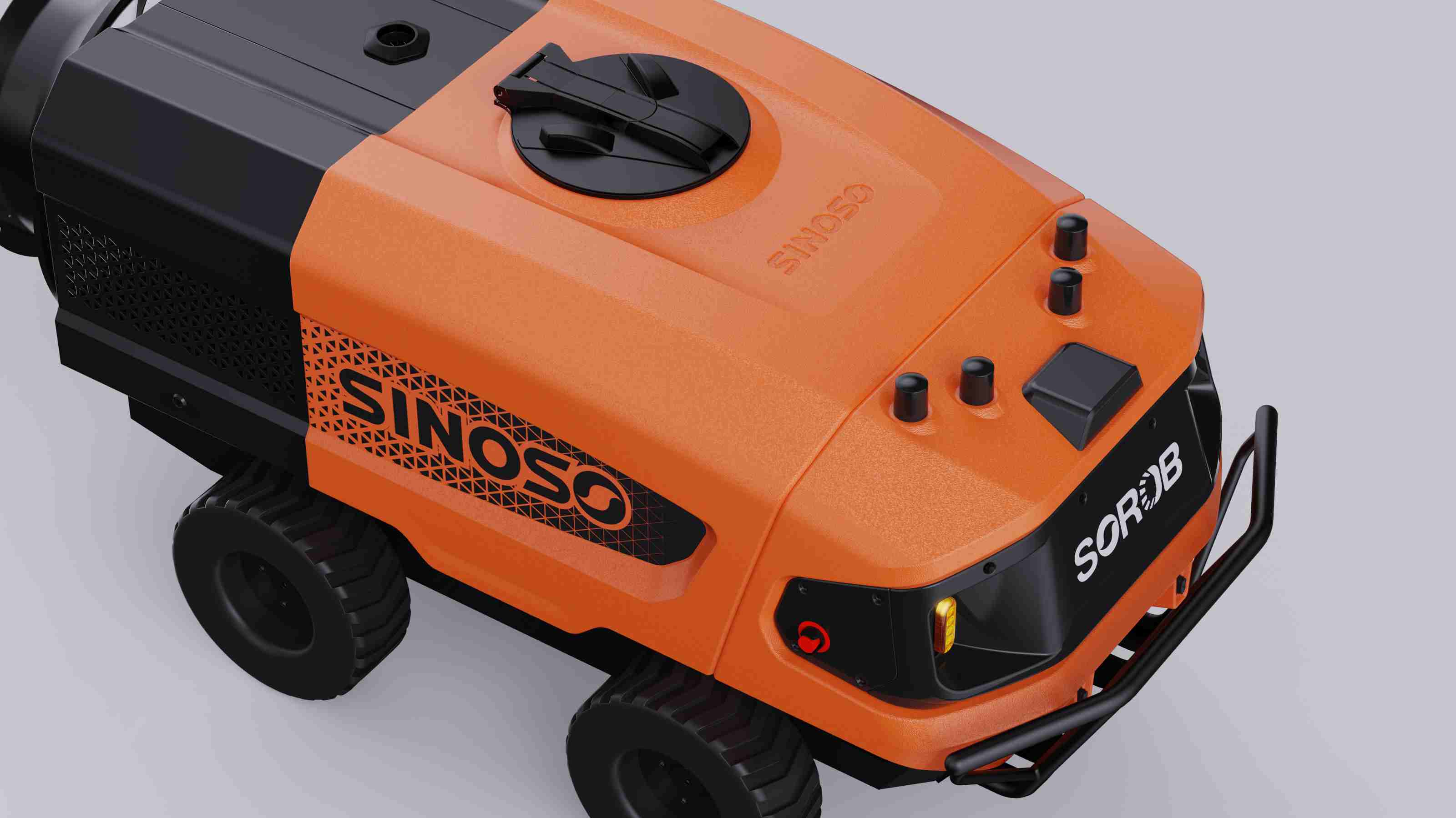 The all-terrain SOROB 300C intelligent robot navigating a steep orchard slope, featuring 200mm ground clearance and rugged tires for high-performance mobility in uneven terrain.